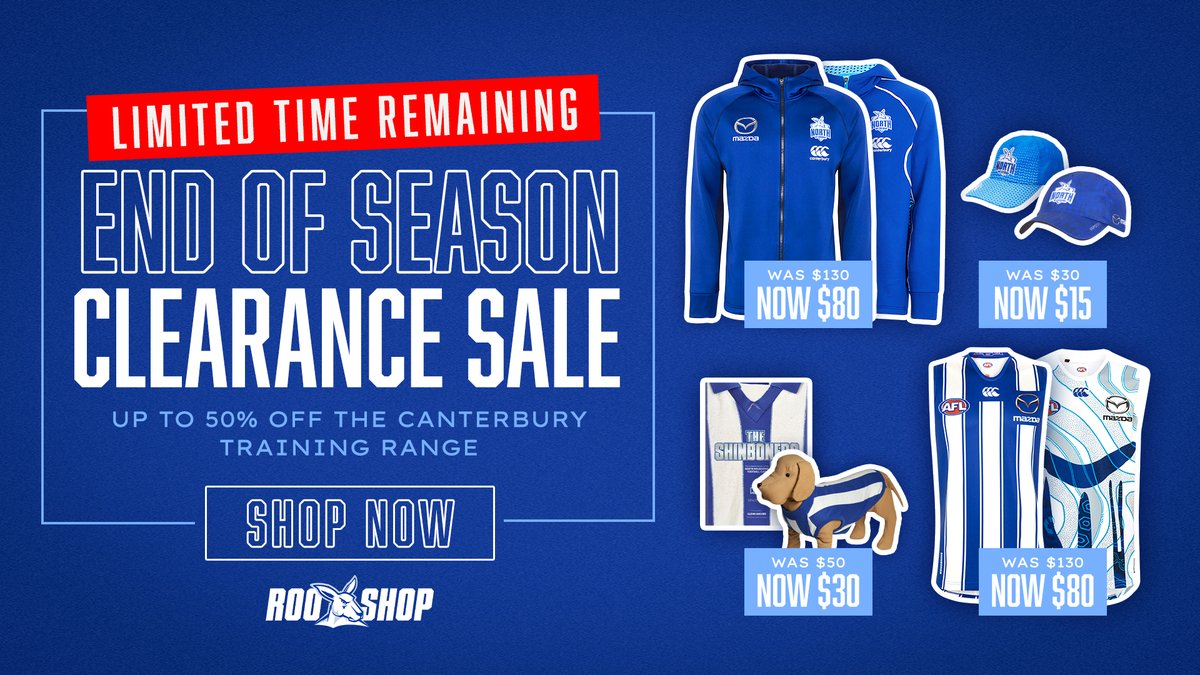 Limited time remaining!

Check out the End of Season Clearance Sale at the Roo Shop for up to 50 per cent off the Canterbury training range.

Shop: bit.ly/RooShopEndofSe…