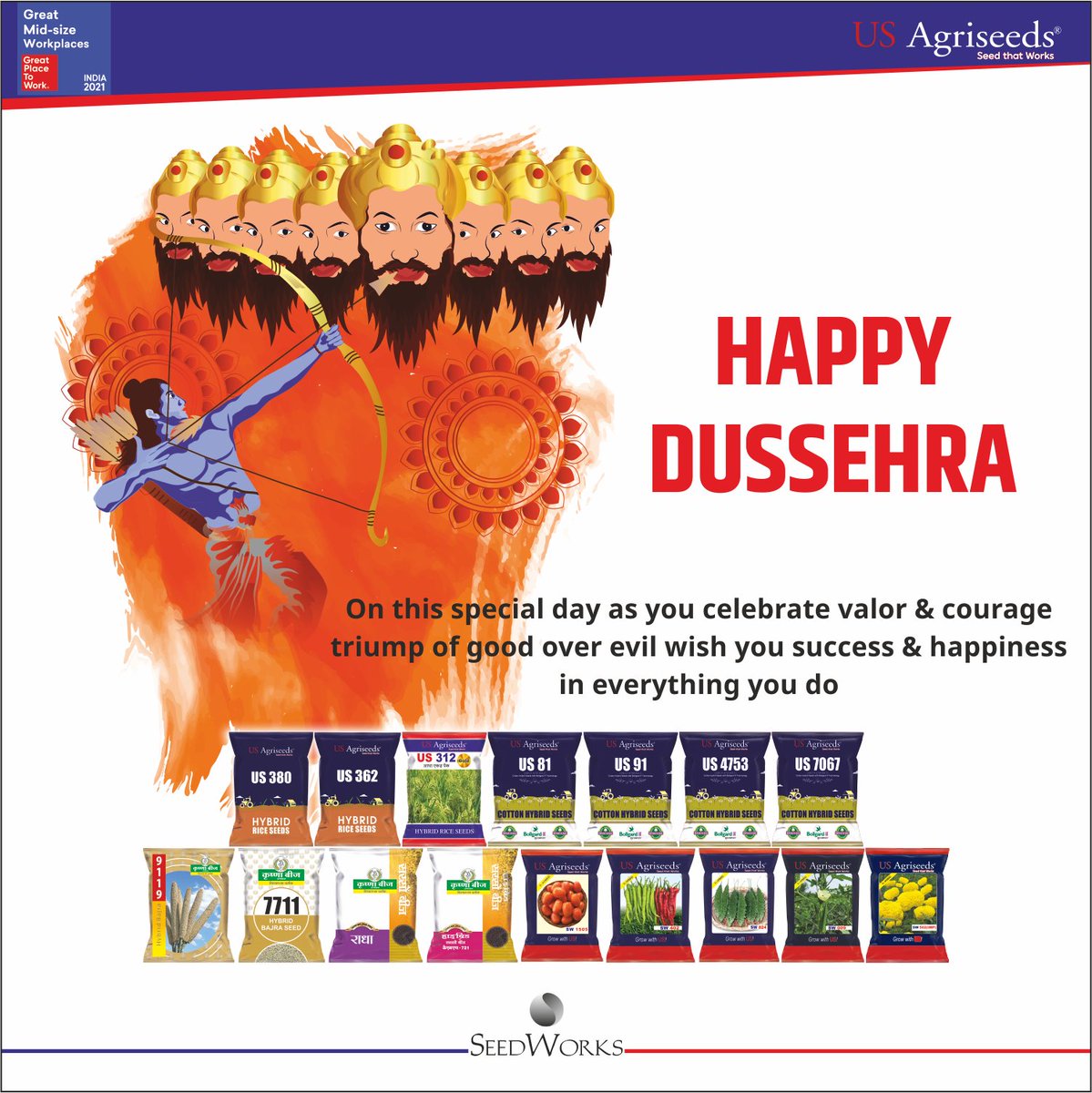 On this day of Dussehra we celebrate the victory of good over evil. Hope you and your family truly enjoy the spirit of the festival
SeedWorks wishes you a very Happy Dussehra !!
#SeedWorks #seedthatworks #festivalsofindia #festivalvibes #dussehra2021 #celebrations
