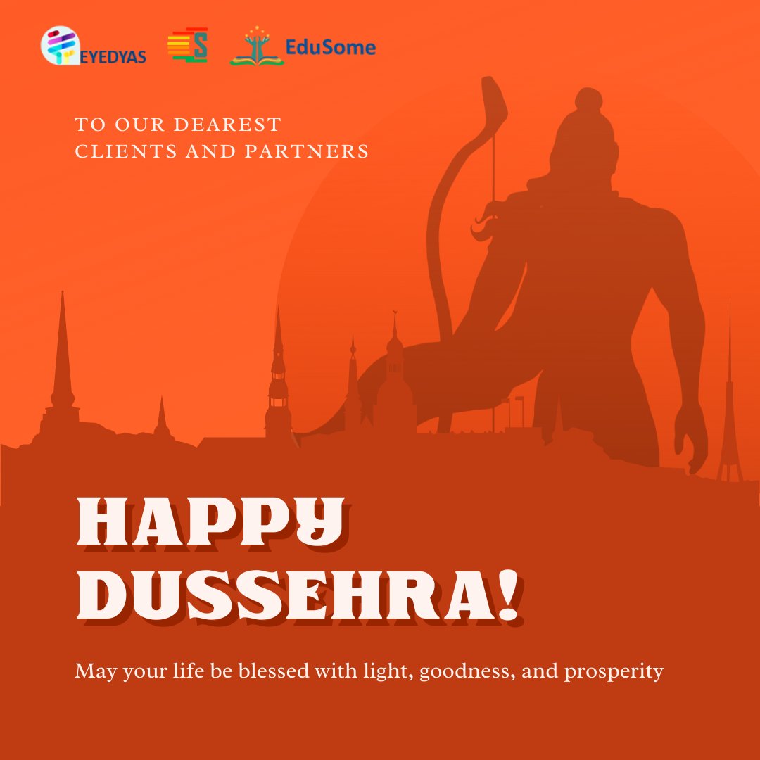 edu_some's tweet photo. The team #EyeDyas wishes you all a happy #Dussehra! May this year fill your life with prosperity, success, joy and fulfillment! 

#Dussehra2021 #EduSome #ClientSome #Festivevibes #Indianculture #webdevelopmentcompany  #WebDesigning #EcommerceWebsite  #SoftwareDevelopmentServices https://t.co/52GehGd2gR