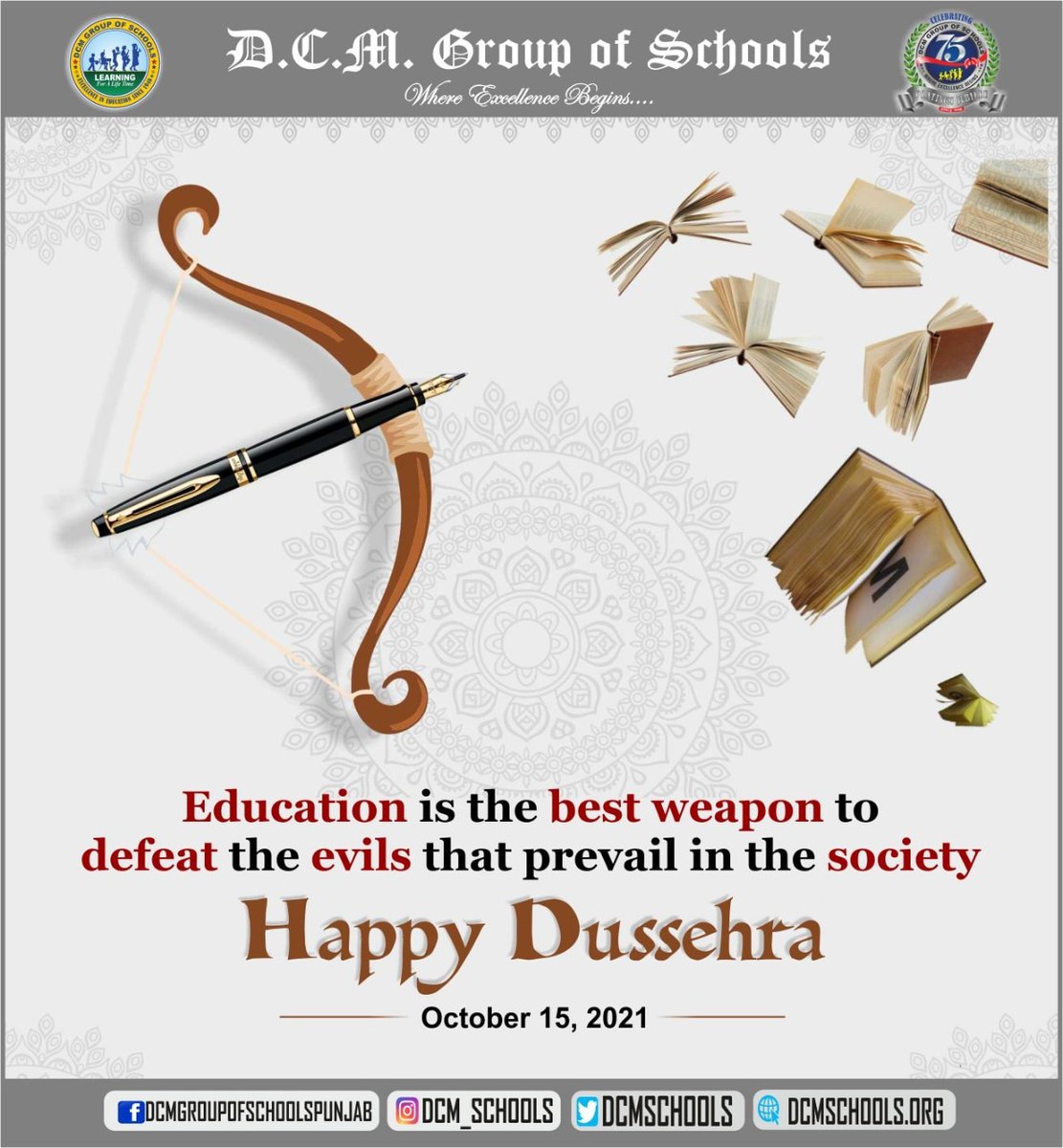 thedcmschools's tweet photo. #DCMSchools wishes you all Happy Dussehra and a great innovative and creative learning year ahead!

या कुन्देन्दुतुषारहारधवला या शुभ्रवस्त्रावृता
या वीणावरदण्डमण्डितकरा या श्वेतपद्मासना।
या ब्रह्माच्युत शंकरप्रभृतिभिर्देवैः सदा वन्दिता
सा मां पातु सरस्वती भगवती निःशेषजाड्यापहा।। https://t.co/O6lTSBebig