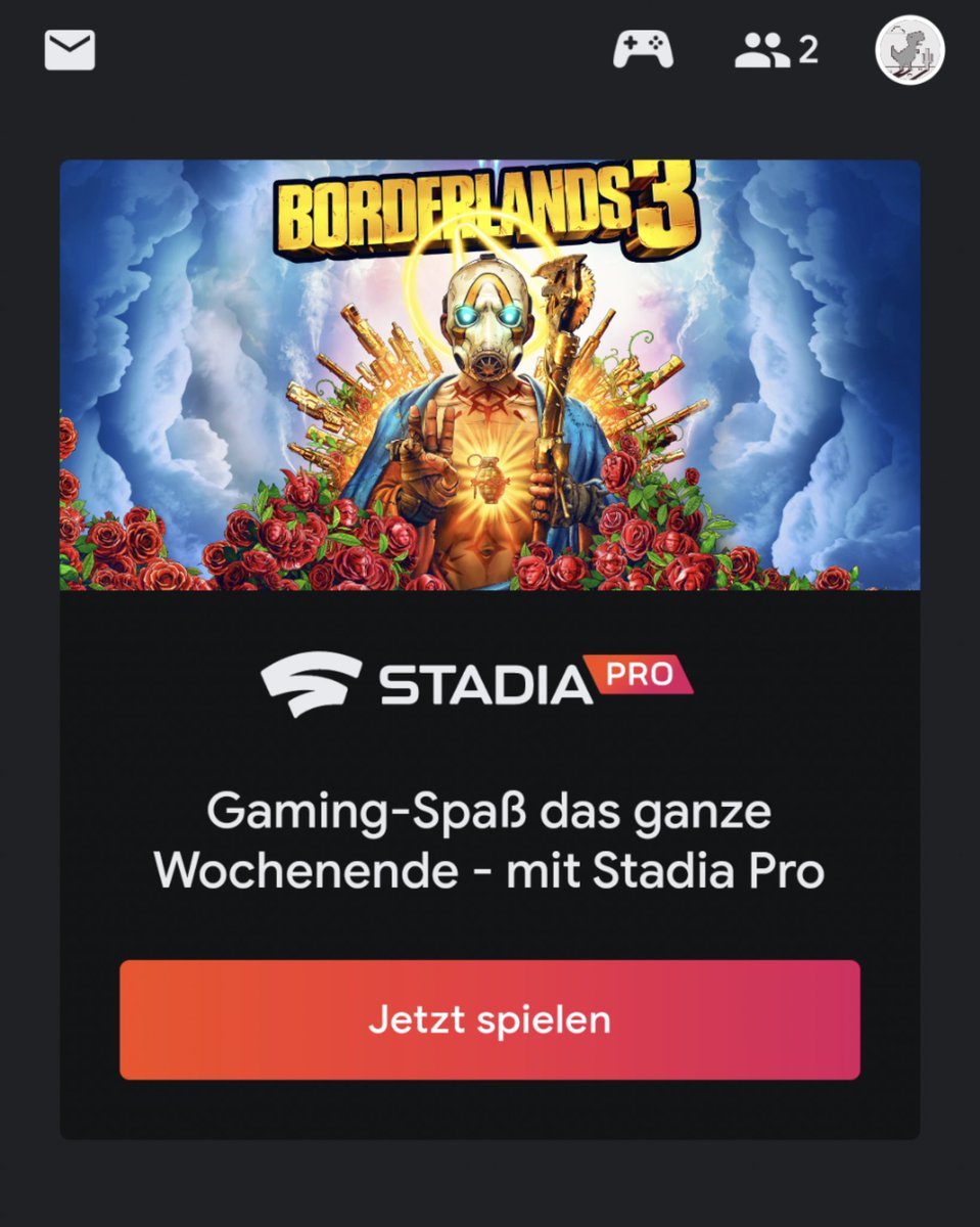 BUDEVOLLPEOPLE's tweet photo. Los geht's: Die #FreePlayDays sind wieder da! Alle #StadiaPro-Abonnenten können bis Montagabend, den 18.10., 18 Uhr #Borderlands3 ohne Zusatzkosten spielen. Viel Spaß! #GoogleStadia #Stadia https://t.co/W9hIzWfNot