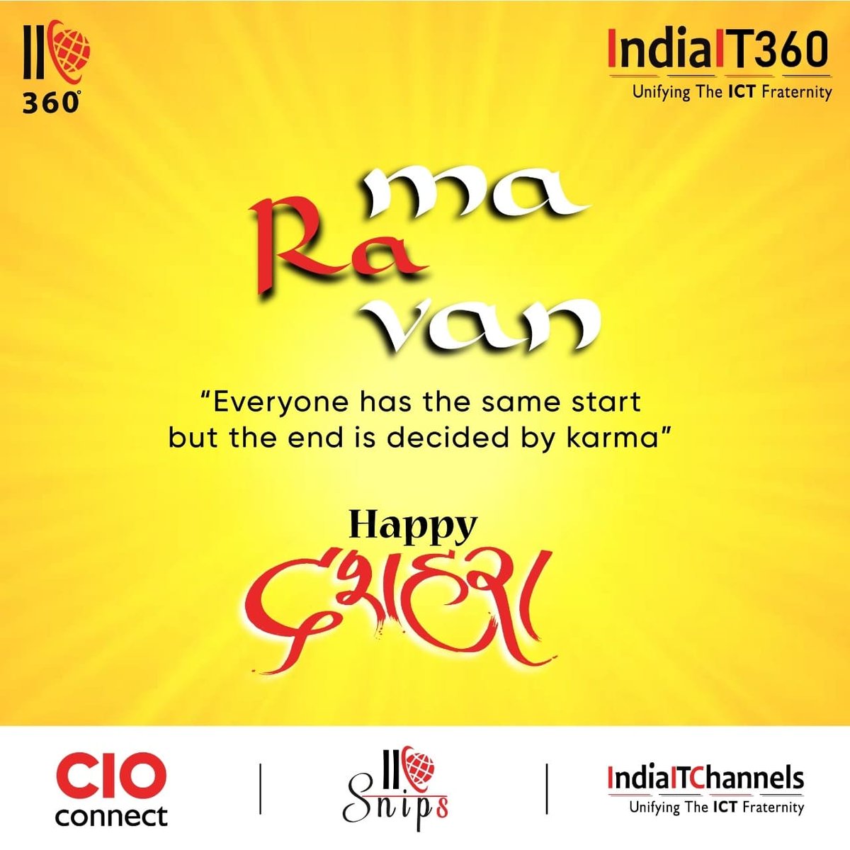 Indiaitchannels's tweet photo. Everyone has the same start but the end is decided by karma. Wishing you all a very Happy Dussehra.

#HappyDussehra #dussehra2021 #Dussehra 
#indiait360 #CIOs #CIOConnect #IndiaITChannels #IndiaIT369 #IICSnips #OEMConnect https://t.co/uPD2PISinv