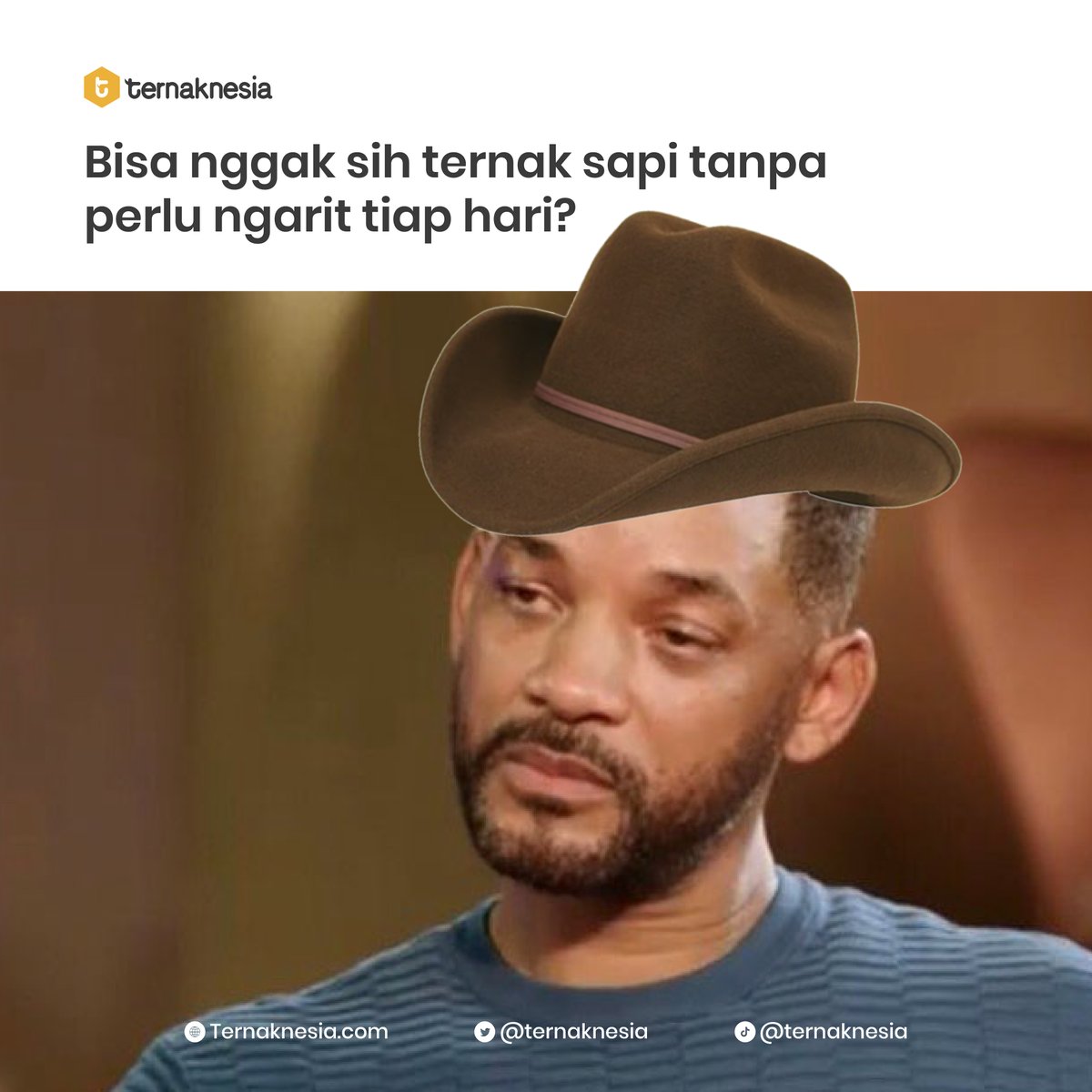 ternaknesia's tweet photo. Coba Sobat yang tahu tolong reply ya. Kasian Abang Will Smith sampe sedih gitu karena capek ngarit rumput setiap hari 😂

#TernakSapi #JayalahPeternakIndonesia #BanggaJadiPeternak #MemeIndonesia #MemePeternakan https://t.co/jzn877X0ou