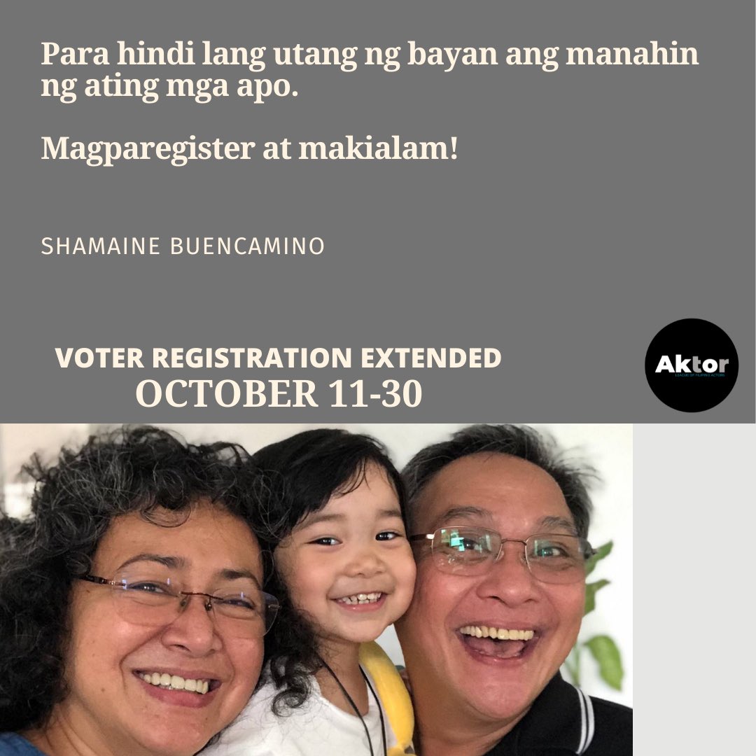 Magparehistro para sa mga apo!

Voter Registration extended till October 30!

#Halalan2022 
#AktorPh