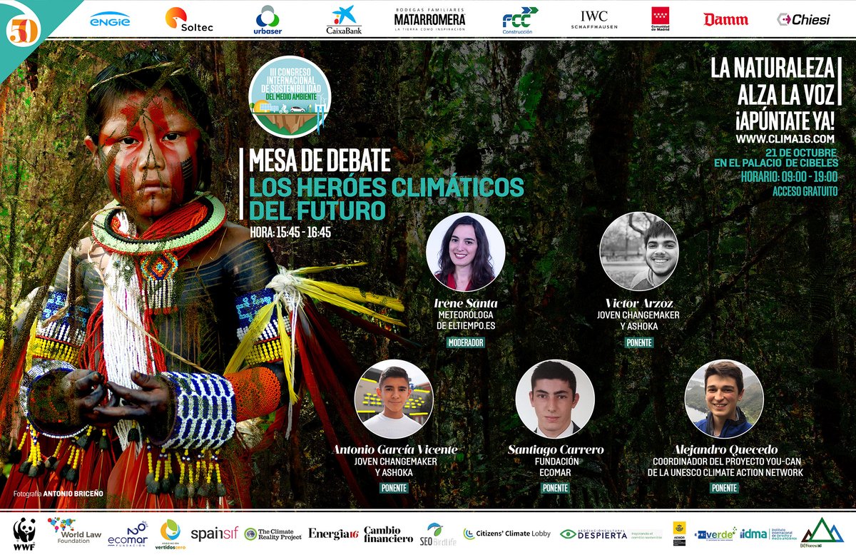Acompáñanos y participa en la Mesa de Debate Los Héroes Climáticos del Futuro del III #CISM
moderada por <a href="/IreneSanta_/">Irene Santa</a> y como ponentes #VictorArzoz y #AntonioGarciaVicente  #youngchangemaker de <a href="/AshokaSpain/">Ashoka España</a> #SantiagoCarrero de <a href="/FundacionEcomar/">Fundación Ecomar</a> y #AlejandraQuevedo
