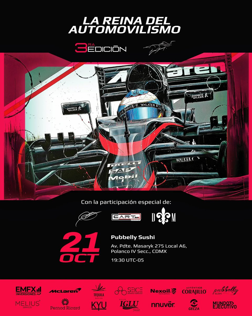 IdrisDucret's tweet photo. @ccp_mario Hola @ccp_mario como estas soy jonathan al que le mandaste el saludo de animo con mi exposición de cuadros artísticos de Formula1.Y quisera invitarte a mi evento este 21 de octubre en el Pubbelly masaryk en polanco.Te dejo la invitación y seria un honor que asistieras .Gracias🙏🏻 https://t.co/BgdLMwvzfa