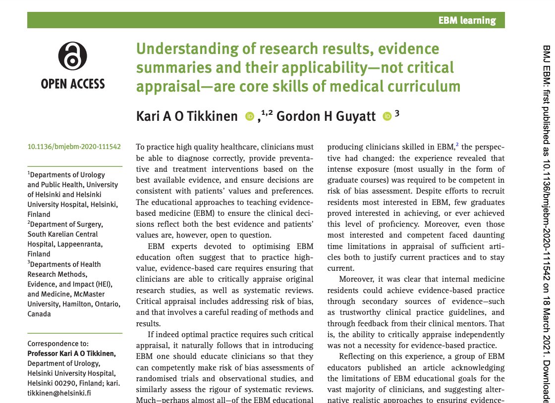 GuyattGH's tweet photo. A just published #critique presenting what some might consider a radical #proposal about how we should teach #evidence-based #health #care to health sciences #students https://t.co/AeTqPA1b0S @KariTikkinen https://t.co/0cZsvvApvt