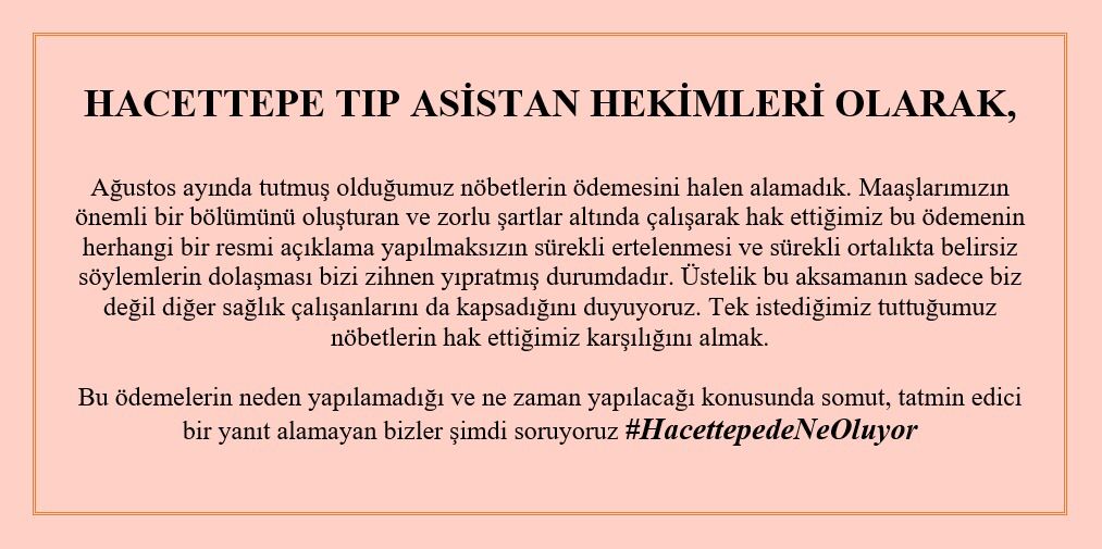 İnsanların emeği bu kadar mı değersiz? Tutulan nobetin ücretini alamıyor arkadaşlarımız. Mesela ben üniversiteye bir ödeme yapacak olsam, bu ay veremeyeceğim ama ne zaman vereceğim de belli degil desem kabul edilir mi?#hacettepedeneleroluyor