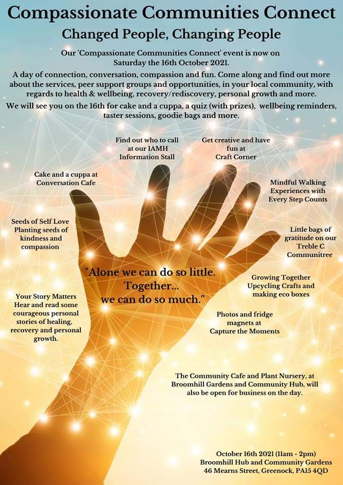 SuzieYMA's tweet photo. Last wee reminder about the @IAMH Compassionate Communities Connect event tomorrow at @InWorkHub.
As human beings we are all wired for connection. This event is about connection, conversation, compassion, courage, cake 😉 &amp; community. Come along &amp; join in the activities 💜 https://t.co/SYbj9fLAGi
