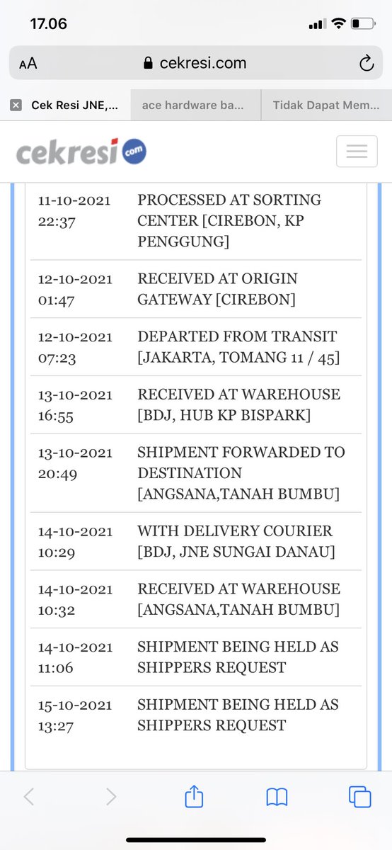 iambabayy's tweet photo. dear @JNECare, sy kirim barang dari hari senin no resi udah saya DM, sampai hari ini statusnya masih seperti itu, udah telpn call center JNE Cirebon tp ga ada perubahan, mohon dibantu🙏 https://t.co/AZdo0ikvTZ