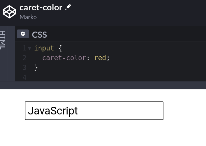 denicmarko's tweet photo. CSS tip:

You can change the color of the text input cursor. https://t.co/C5lujesZyK