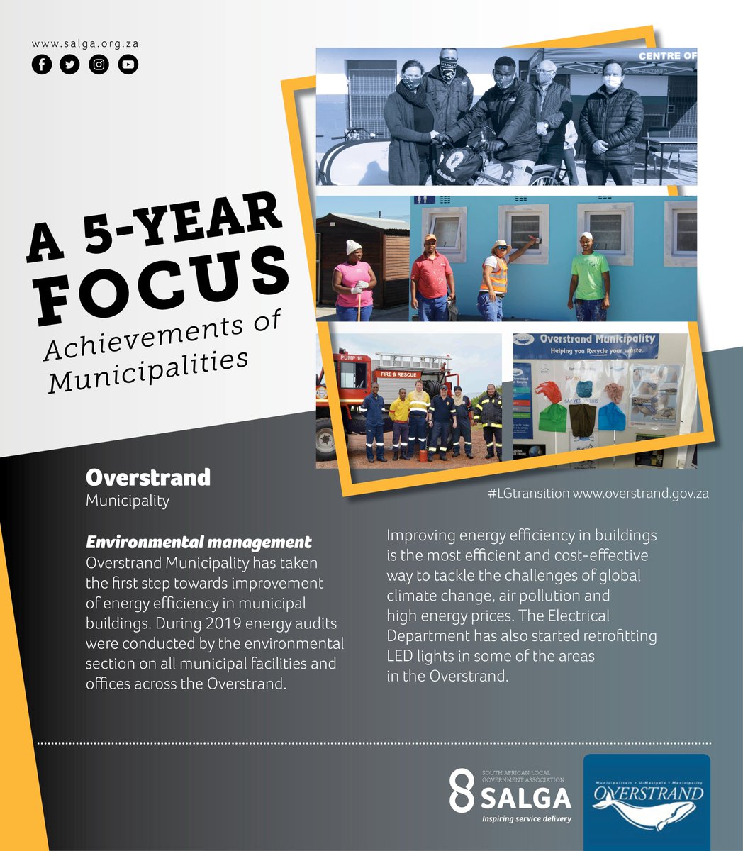 SALGA_Gov's tweet photo. A 5 year focus: Municipal Achievements and Milestones #lgtransition
A focus on Overstrand Municipality as the municipality highlights its service delivery milestones and achievements of 2016 - 2021.
#lgtransition
#20yearsofdemocraticlg
#InspiringServiceDelivery https://t.co/y9ulnr9sBi