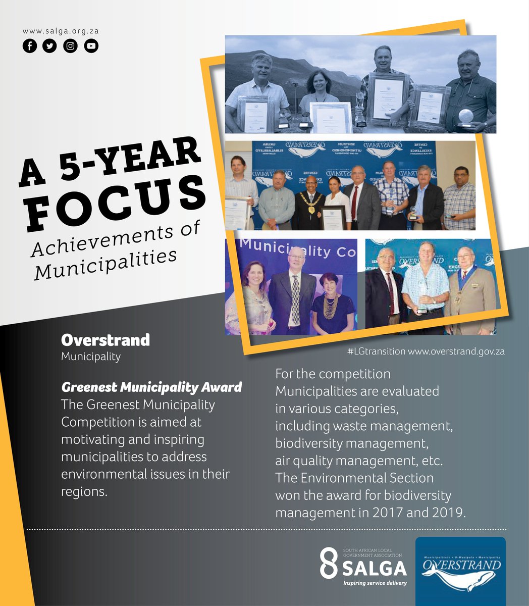 SALGA_Gov's tweet photo. A 5 year focus: Municipal Achievements and Milestones #lgtransition
A focus on Overstrand Municipality as the municipality highlights its service delivery milestones and achievements of 2016 - 2021.
#lgtransition
#20yearsofdemocraticlg
#InspiringServiceDelivery https://t.co/y9ulnr9sBi