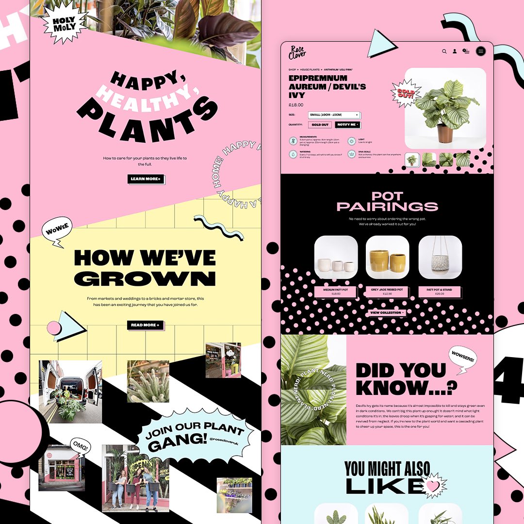 superrbstudio's tweet photo. Superrb X Rose Clover- A playful online store for plant lovers everywhere! This quirky pop-art inspired @shopify website reflects the teams unique tone of voice and provides lots of new ecom features to help grow their sales online.🌼
#design #web #webdesign #uxdesign #uidesign https://t.co/EZAAREWu8I