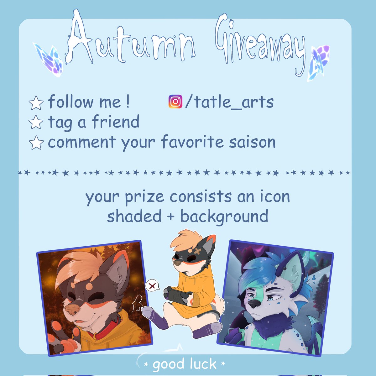Heywo- ♥️
I started a free art giveaway, if you're interested check it out ✨
#furry #furryart #giveaway #Artraffle #icon #furryfandom