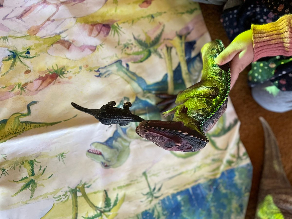 CisPreK's tweet photo. In Pre-k A @CISDK our favourite song is "We are the dinosaurs" @LaurieBerkner. This week we had her song on our literacy table. This led to a lot of dinosaur play, which led to questions about what dinosaurs ate, and the introduction of new vocabulary #literacythroughplay https://t.co/lYF6TyTdDr