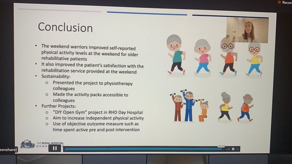 SmythClaire's tweet image. Lovely to see my former workplace @RoyalDonnybrook highlighting their wonderful work in Rehab and Older Adults. Well done @McD_Isabelle  #ISCPConf21 #weekendwarriors #fondmemories @CPNG_ISCP @_ISCP_