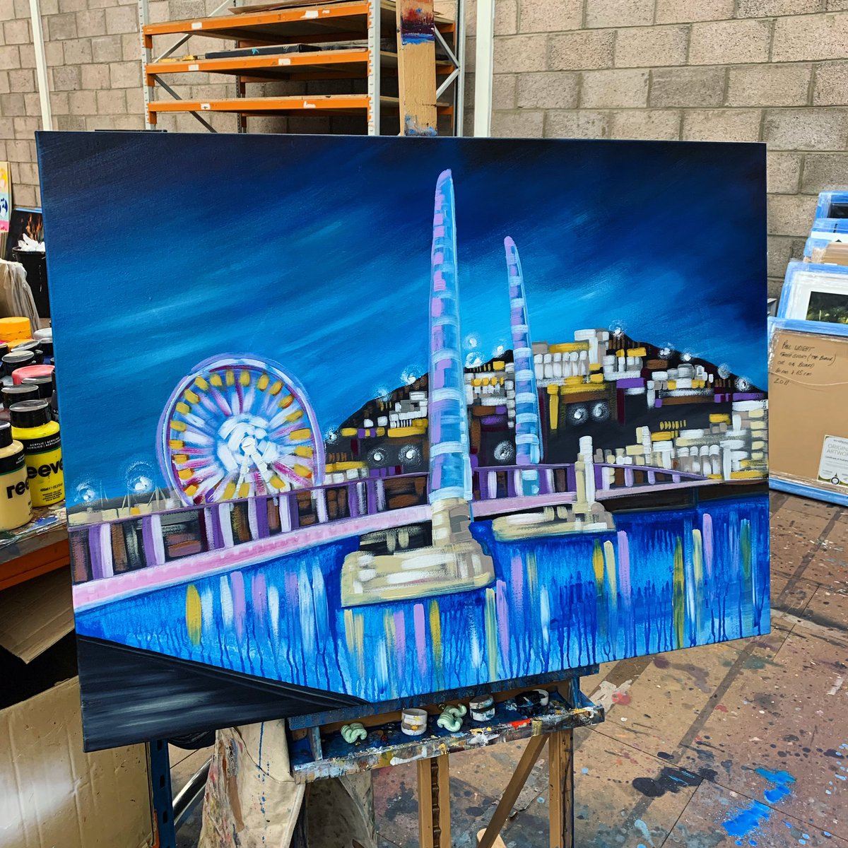 Torquay Harbour on the easel. #torquay #devon #harbour #commission #baselayers #ontheeasel #torquaybridge #wip #studio #fridayfeeling