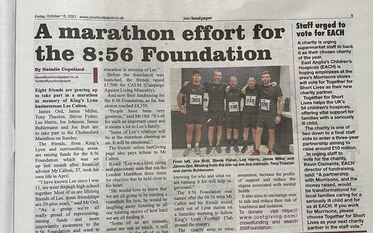 856Foundation's tweet image. Great to see #Chelmsford8 getting noticed in local press for this weekends Marathon Effort

Thanks to @YourLocalPaper @YLPSport really appreciated

#LeesLegacy

#ItsTimeToRun