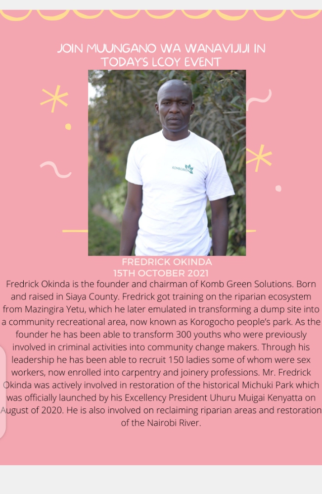 Wanavijiji_sdi's tweet photo. Meet the youth scheduled to speak today in Muungano's LCOY event.Have you registered?
https://t.co/WEHqU38HHl
@nicerawanjiruki
@KombGreen
#VoicesForClimateAction https://t.co/FiQY9FDp0b