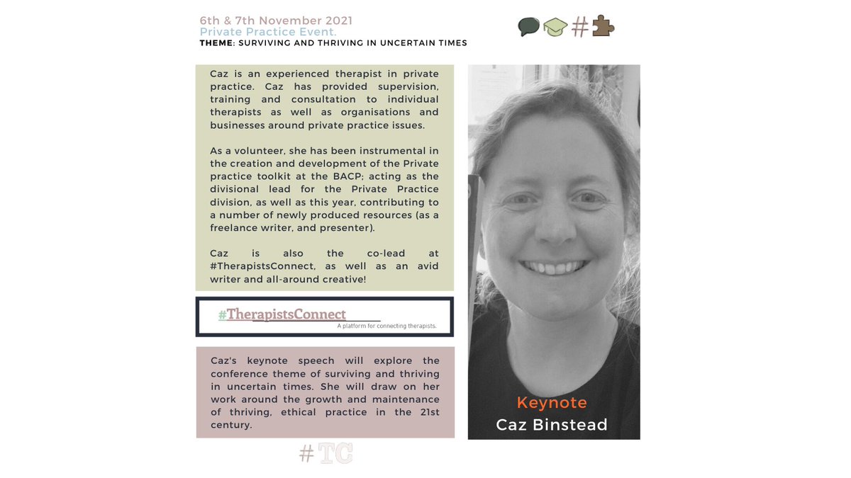 Therapists_C's tweet photo. #TherapistsConnect , we are announcing the speakers for our #PrivatePractive event over the next few days. 

Keynote for the event: Caz Binstead. @cazbinny 

@Onlinevents_saz @onlinevents @drpeterblundell 

Book your tickets here - https://t.co/dMO2OWbfd5 https://t.co/5p7k974bJh