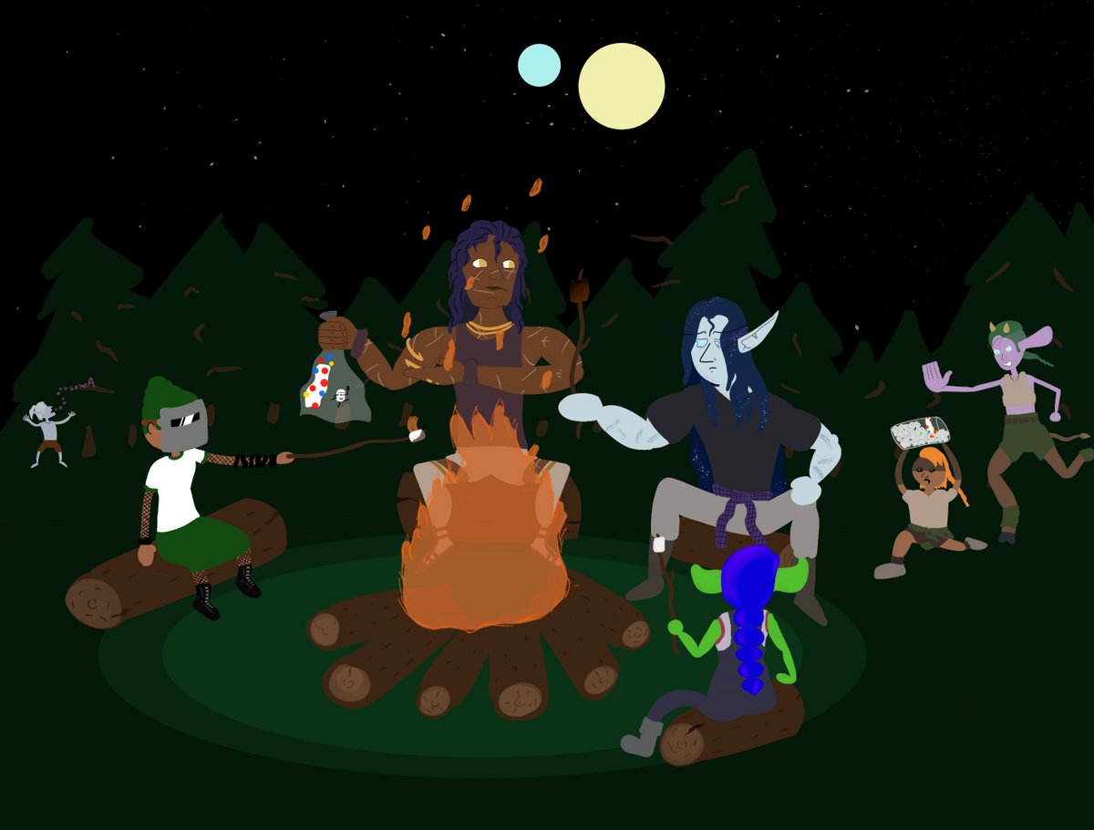 ArchmageT's tweet photo. Week 4 - Bonfire
An impromptu reunion around the campfire, an ominous howl at the moons, and a sudden lack of marshmallows, truly a notable night at the #FWFF2021
Featuring: @RAGEWANG @Brewmaster_Bog @SaintEtzer @HypnaPomp @LeshiiTheDwarf @Zippiner and of course my Dhalia. https://t.co/t3hj0qKueT