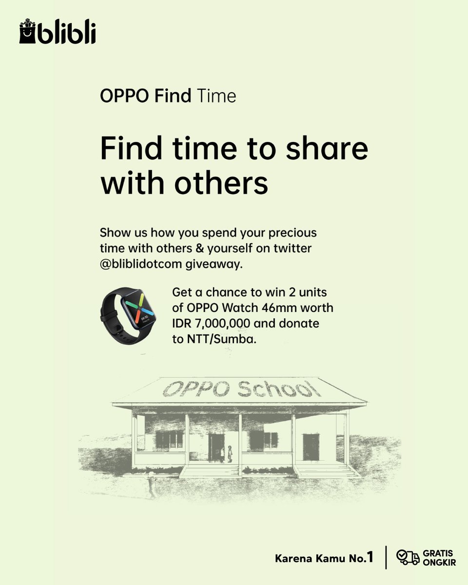 bliblidotcom's tweet photo. 🔥 #BliminBeliin x #OPPOFindTime 🔥

Ada 2 OPPO Watch senilai 7jt utk 2 orang nih!

- FOLLOW aku &amp; LIKE twt ini
- REPLY dgn 1 foto momen bahagia + 2 hashtag di atas
- 1 foto kamu berarti 100rb untuk donasi ke NTT/Sumba melalui Happy Hearts Indonesia

Terakhir tgl 31 Okt, YUK! 🏁 https://t.co/i3Od7ePde7