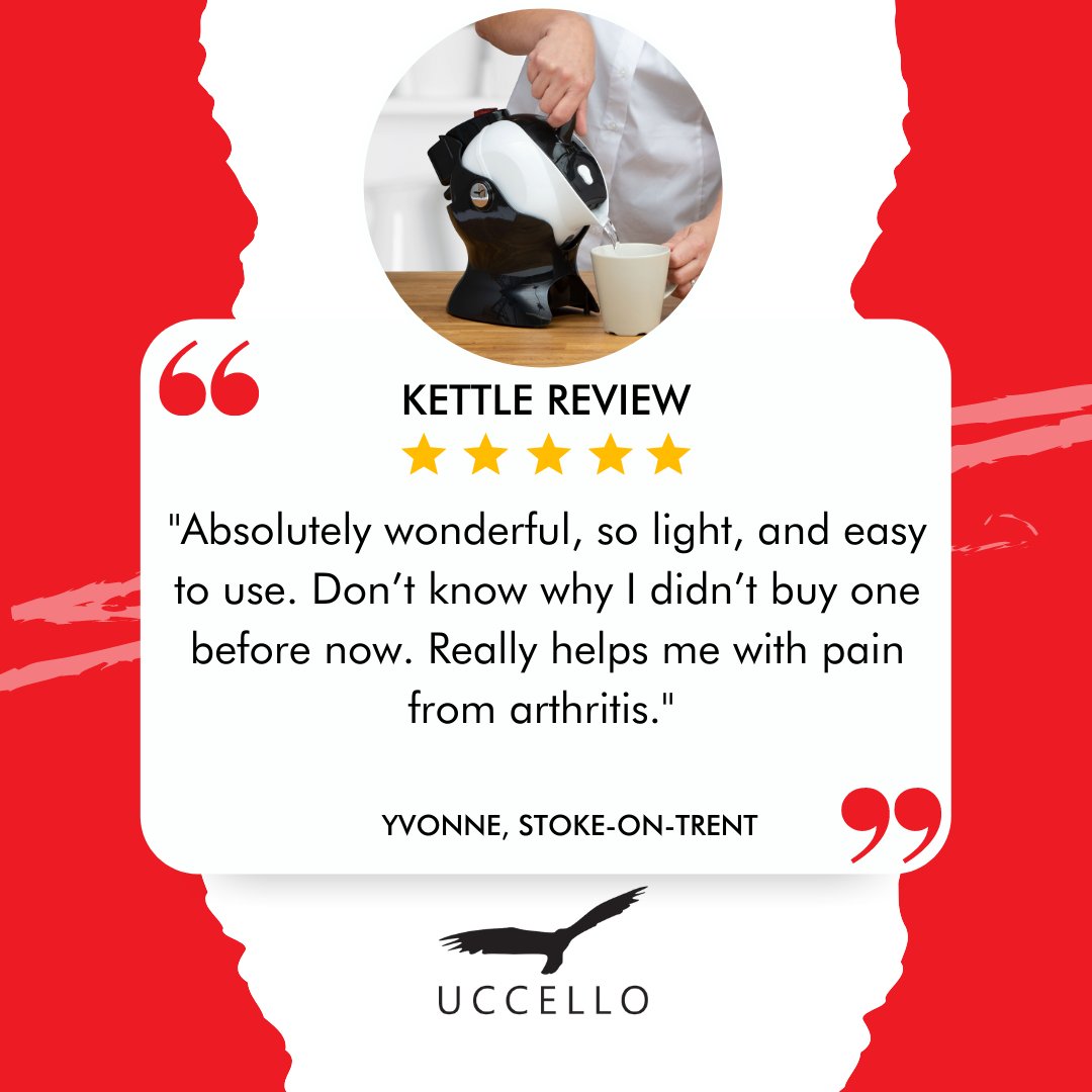 UccelloDesigns's tweet image. The positioning &amp;amp; shape of the #UccelloKettle handle means the weight is distributed across the entire arm, not on your finger's and wrists, which makes it easier to handle comfortably. 

uccellodesigns.com #kettlereview  #uccellodesigns  #customercare #mobilityaid