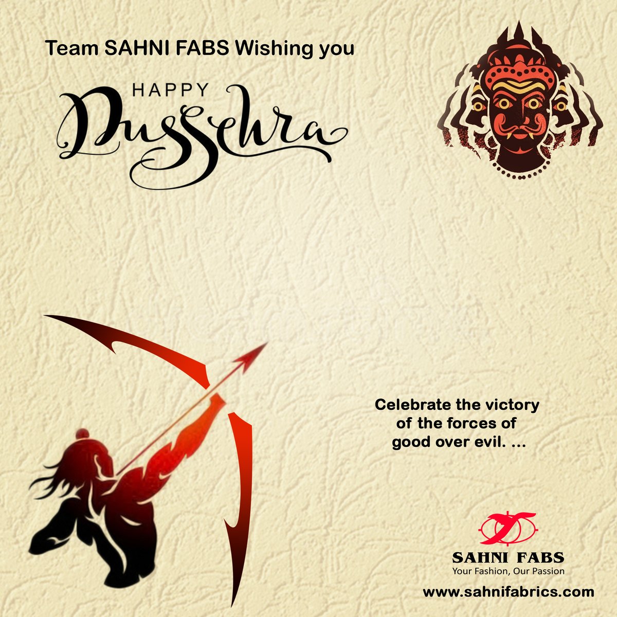 sahnifabrics's tweet photo. It's a time for celebration!🤩
May this auspicious festival brighten up your day and may you have an awesome year ahead. Happy Dussehra!🙂
https://t.co/neQ4FwTVpK
#HappyDussehra #happydurgapuja #dussehra2021 #dusshera #durgapuja #durga #durgamaa #durgapujavibes #fabricsonline https://t.co/tvT9DXa6eQ