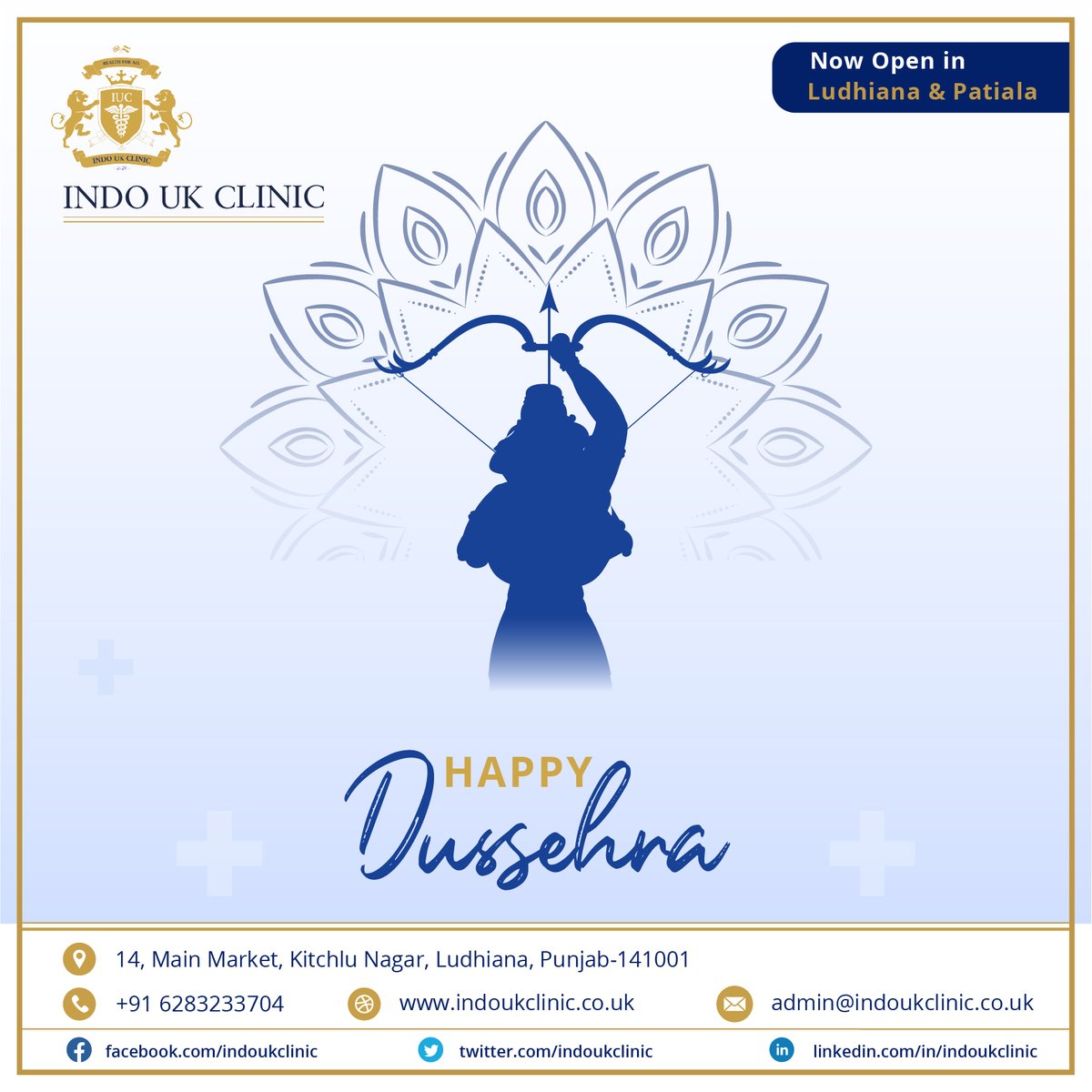 Indo_UK_Health's tweet photo. May the auspicious occasion of #dusshera light up your life with happiness, joy, and prosperity.
Wishing everyone a joyous Dussehra!
#IndoUKclinic #Ludhiana #Patiala
#IndoUK #diagnostic #center #punjab #medical #iuih #nhs #UK
#happydussehra #dussehra #festival #festivevibes https://t.co/LyPTtDaLCj