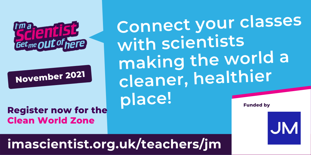 imascientist's tweet photo. In the same month as #COP26 takes place in Glasgow, UK school students can see how STEM can help us be more sustainable in the #CleanWorldZone.
#Teachers - find out more and take part: https://t.co/SGDXvPTyog #ukedchat @Johnson_Matthey https://t.co/is39mtQ4xk