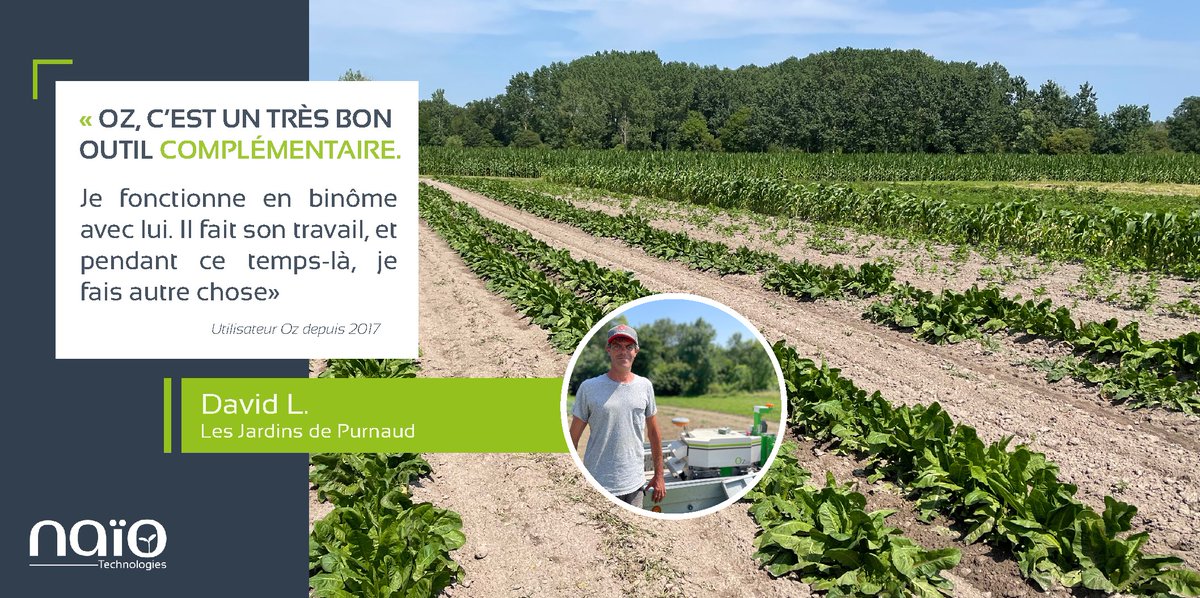 👀💬 [TEMOIGNAGE] Aux Jardins de Purnaud, Oz est depuis 2016 le binôme agricole de David.
Retour sur cette saison 2021, où le maraîcher bio nous dévoile le travail du robot sur ses nombreuses cultures. 👇
naio-technologies.com/actualite/oz-l…

#Oz #robot #robotique #polyvalent #maraîchage #bio