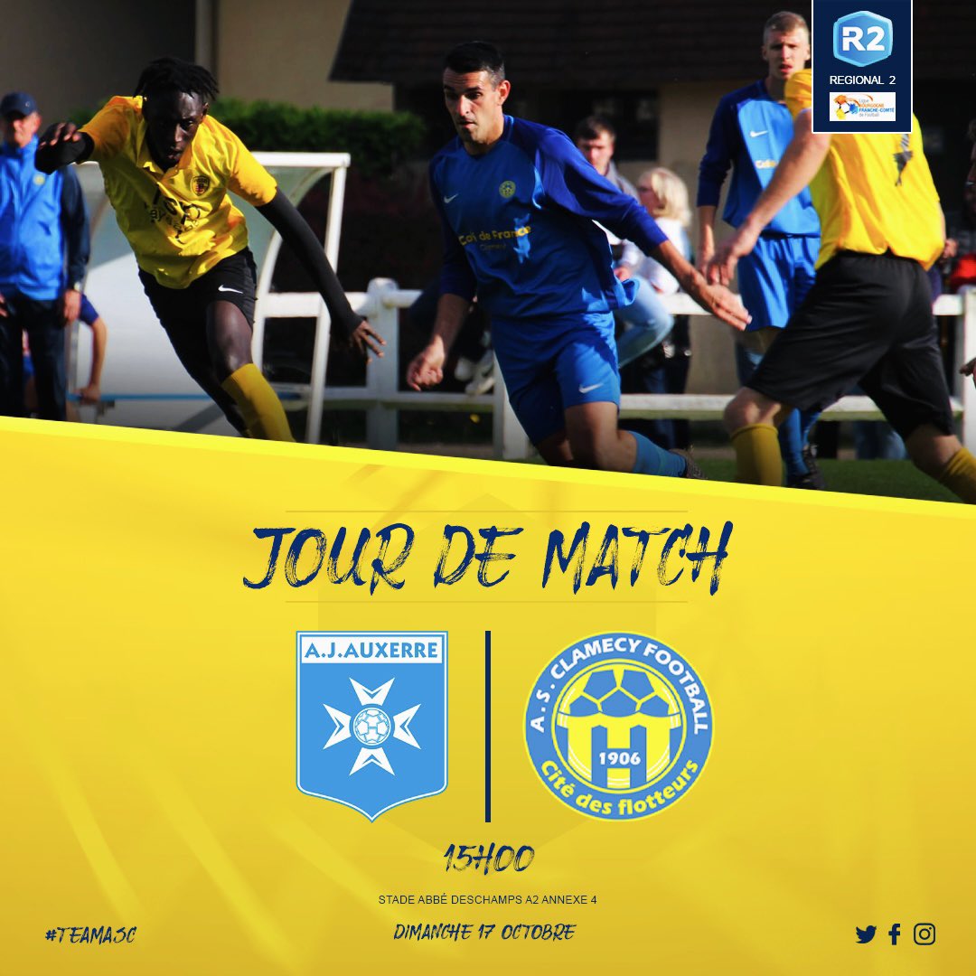 ASClamecy's tweet photo. ➡️ RENCONTRES DU WEEK-END : 

🟡 « La cité des flotteurs » 🔵 

#teamasc https://t.co/0MAlpdby1x