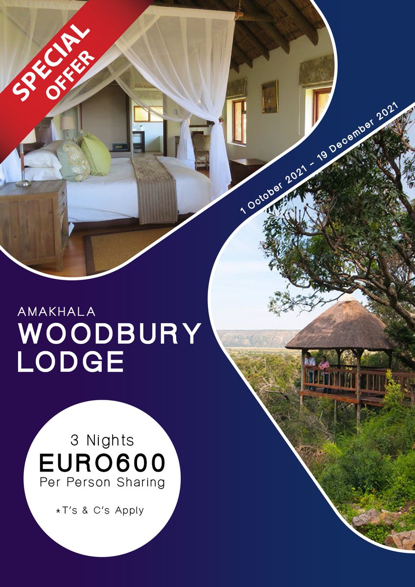 AmaZing specials!!!! 
Pay only €600 per person sharing for a 3-night stay @ Woodbury Lodge on Amakhala Game Reserve.
Contact East Cape Tours NOW for more information on this amazing Big 5 Safari Get Away Special!
Email: reservations@eastcapetours.com 
#SOUTHAFRICAISTRAVELREADY