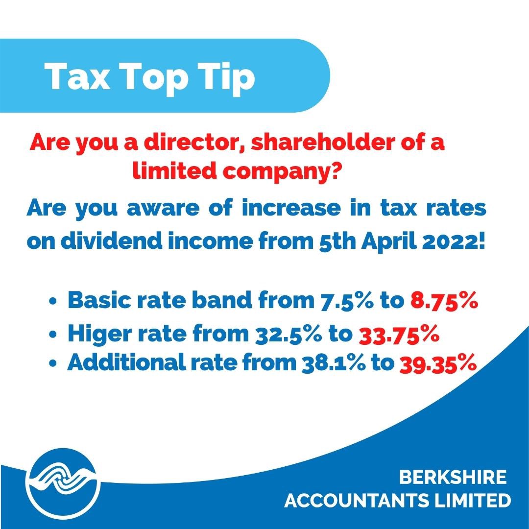 Are you a #director, #shareholder of a #limitedcompany? This is an update for you to plan a head. Pls get in touch if we can be of any assistance!

#rdguk #berkshire #smallbusinessowner #smallbusinesses #taxtips #taxrates