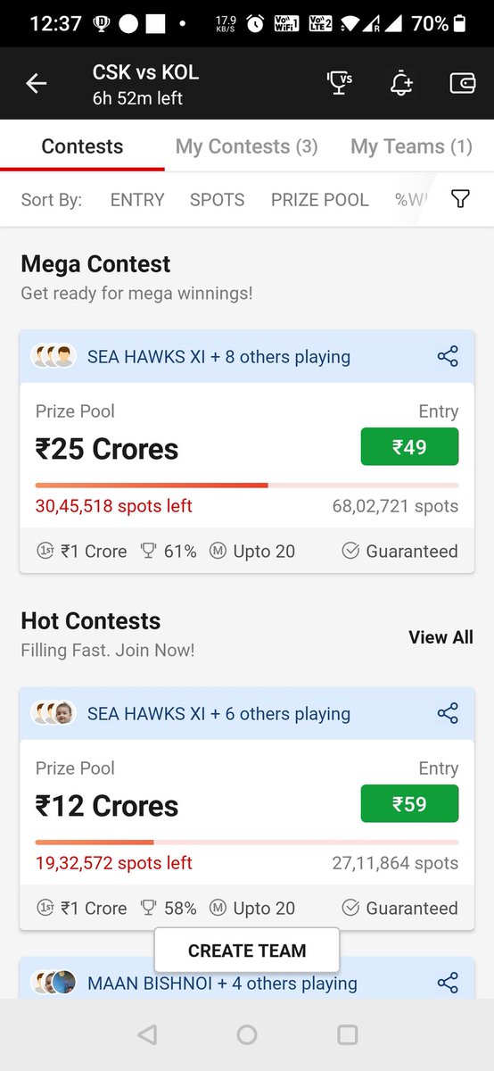 Bishnoitigers29's tweet photo. 8 Crore commission in single contest😲..@Dream11 10% commission is enough for running &amp; maintaining the app. Plz reduce your commission @snehakumarreddy @iamgeetam @Pralays11 @JoriwalPawan https://t.co/IktS8sSnp5