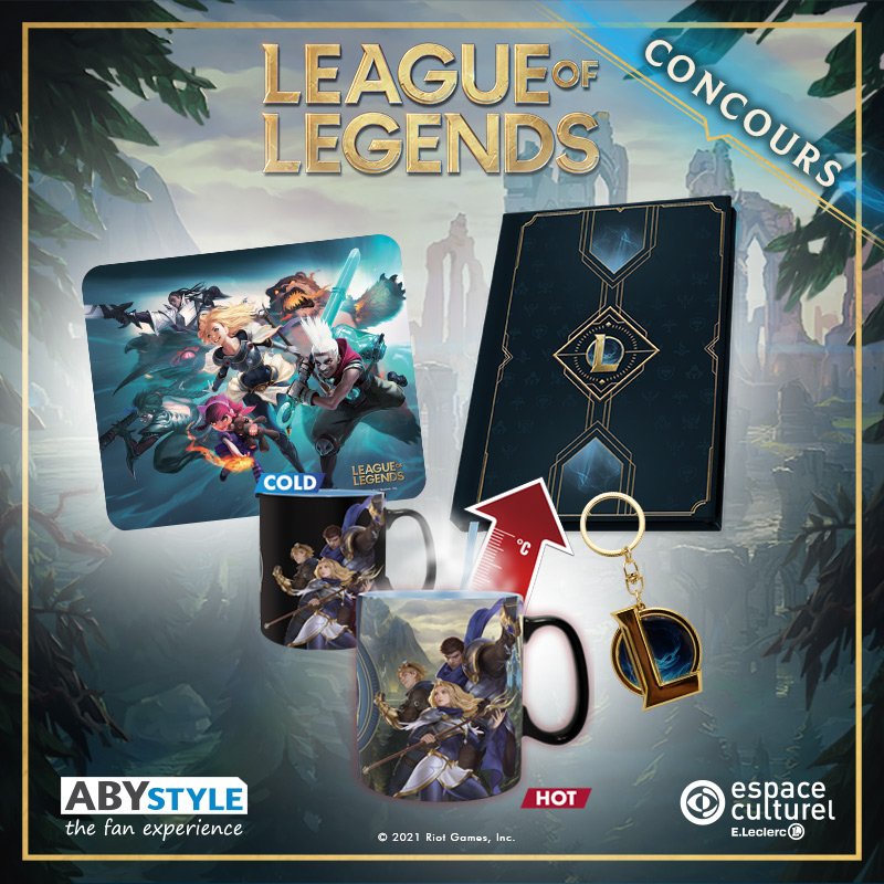 Leclerc_JV's tweet photo. #CONCOURS 
Grâce à @_ABYstyle tentez de remporter un lot de produits dérivés sur l'univers #LeagueOfLegends 🤩
2 gagnants🎉
TAS 22/10

Pour participer : RT + Follow @Leclerc_JV et @_ABYstyle 

Tous nos produits dérivés▶️https://t.co/dnc0tkLVo3
Règlement▶️https://t.co/fOl4jF8CGc https://t.co/01iTrW9wV1
