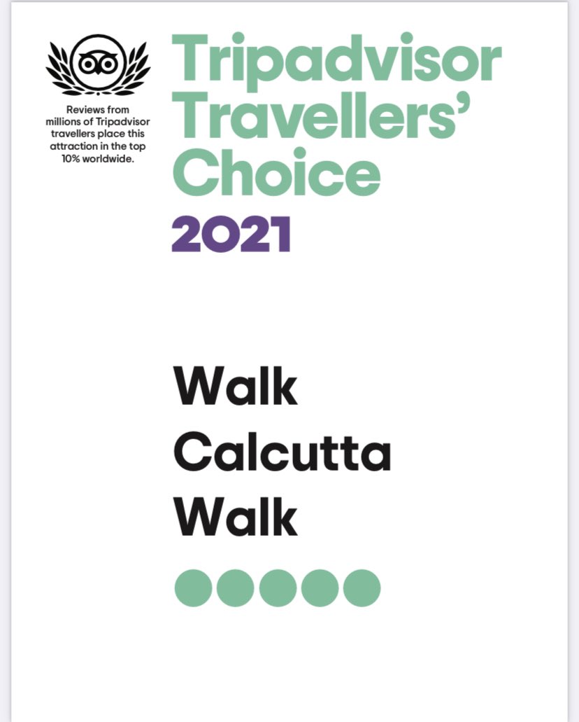 WalkCalcutta's tweet photo. GRATITUDE ❤️ #TripadvisorTravellersChoiceAward 2021 @mandal_ayon @deepb2607 https://t.co/jhUcGJbqE0