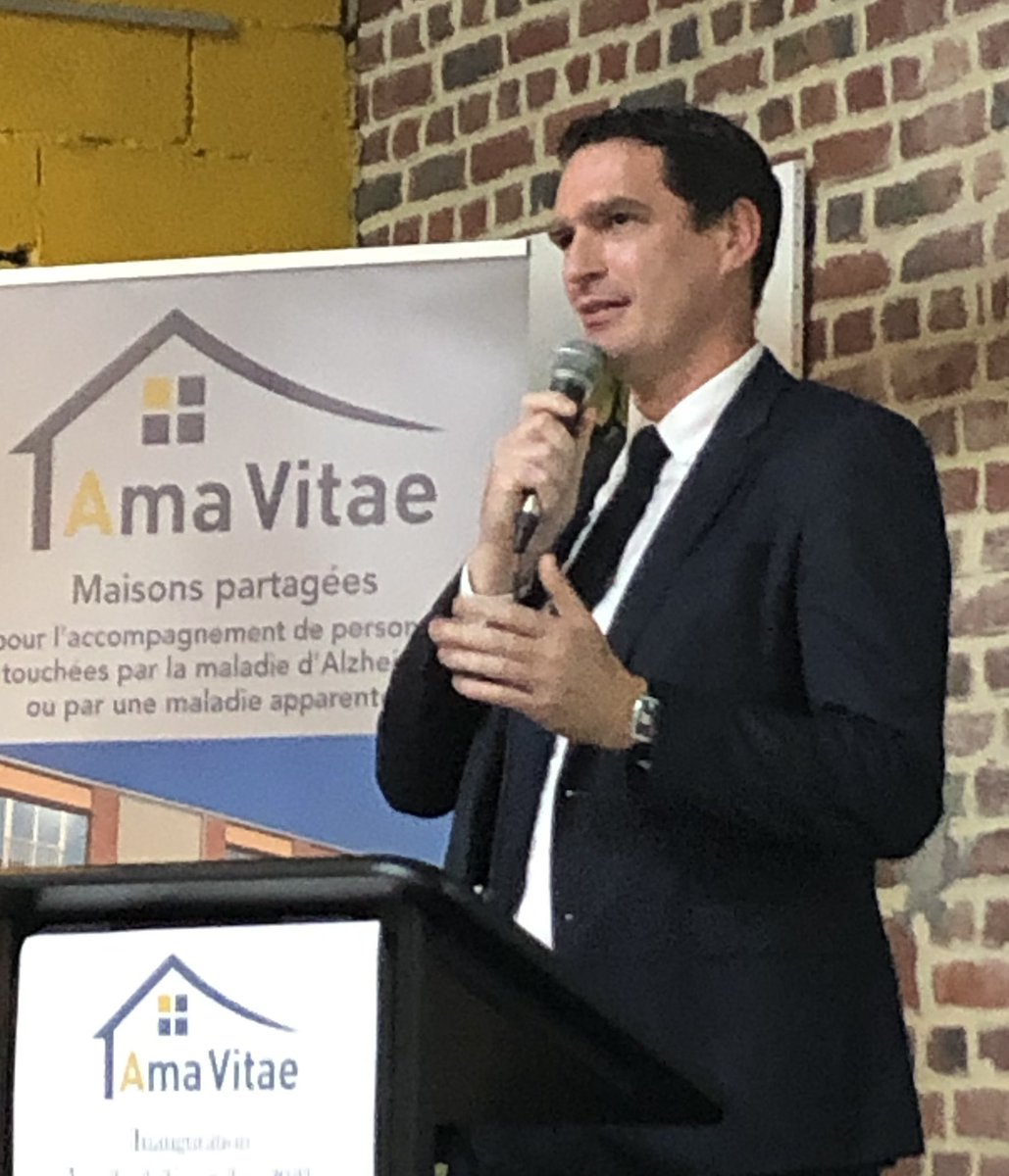 FondationNord's tweet image. Inauguration d’@ama_vitae à Villeneuve d’Ascq,@MathiasPovse souligne l’approche innovante du projet, « le numérique au service de l’autonomie ». Les montres de géolocalisation favorisent un accompagnement respectueux des désirs, des besoins et de la liberté des résidents.