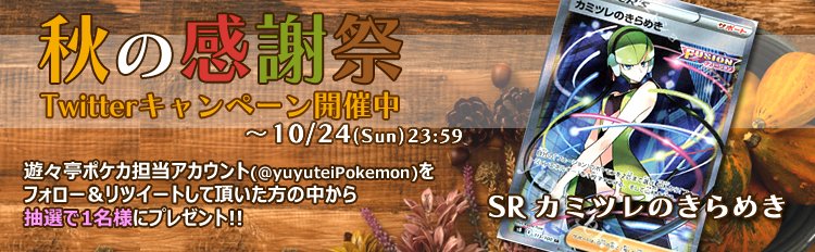 遊々亭ポケモンカードゲーム担当 遊々亭twitterキャンペーン このアカウントをフォローし 本ツイートを公式rtして頂いた方から1名様に Sr カミツレのきらめき をプレゼント ポケモンカード T Co Znwrlllxnp T Co Duowrdafei Twitter