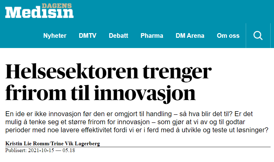 SFFNORMENT's tweet photo. "Helsesektoren trenger frirom til innovasjon" @KristinRomm og @trivila har skrevet kronikk i @DagensMedisin 👉  https://t.co/kwNjUHOgw5 https://t.co/RaEhnwXylO