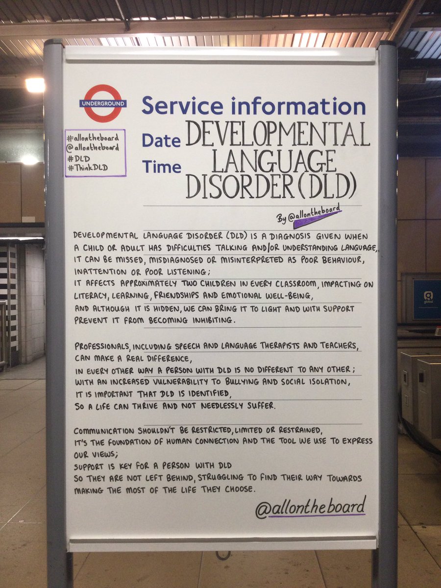 Today is ‘Developmental Language Disorder (or DLD) Awareness day’. It’s an invisible disorder. Let’s help spread awareness and if you think that you or someone you love may have DLD please seek support.
@allontheboard

#DLD #DLDAwareness
#ThinkLanguage #ThinkDLD #DevLangDis