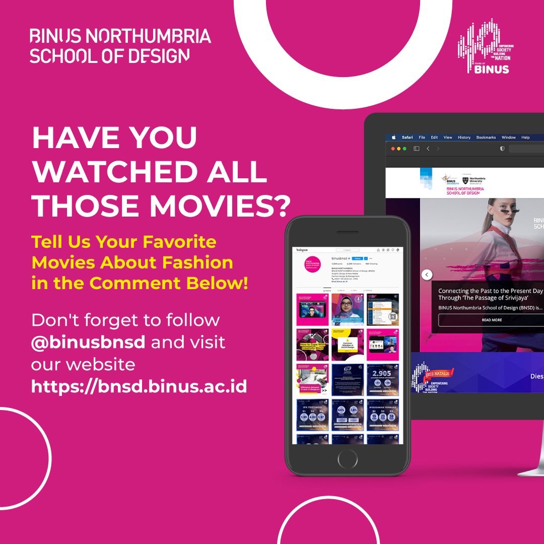 binusBNSD's tweet photo. Hey Binusian!
Weekend is just around the corner, what's your favorite fashion movie ? 
Share your recommendation below!
Check it out https://t.co/nNbZUwflzv https://t.co/CTS9eFgUwX
