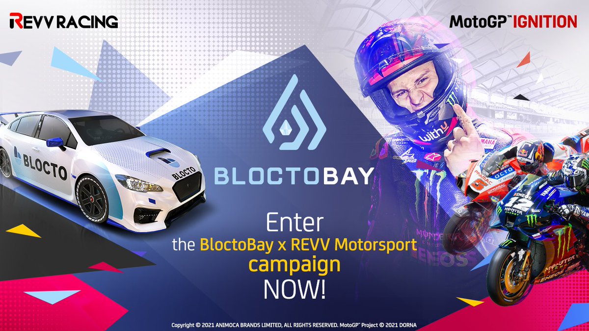 BloctoApp (🐚,🐚) (@bloctoapp) on Twitter photo To celebrate the launch of BloctoBay, we partnered with <a href="/animocabrands/">Animoca Brands</a> and REVV Motorsport for this giveaway!
🎉 Shop <a href="/MotoGPIgnition/">MotoGP™ Ignition</a> moments
🏎 Blocto themed <a href="/REVV_Racing/">REVV Racing</a> NFT
🏆 23,000 <a href="/REVV_Token/">REVV</a> prize!
🏅Participate now 🏅
gleam.io/bGL8C/bloctoba…...
medium.com/p/cacee76e874b… To celebrate the launch of BloctoBay, we partnered with <a href="/animocabrands/">Animoca Brands</a> and REVV Motorsport for this giveaway!
🎉 Shop <a href="/MotoGPIgnition/">MotoGP™ Ignition</a> moments
🏎 Blocto themed <a href="/REVV_Racing/">REVV Racing</a> NFT
🏆 23,000 <a href="/REVV_Token/">REVV</a> prize!
🏅Participate now 🏅
gleam.io/bGL8C/bloctoba…...
medium.com/p/cacee76e874b…