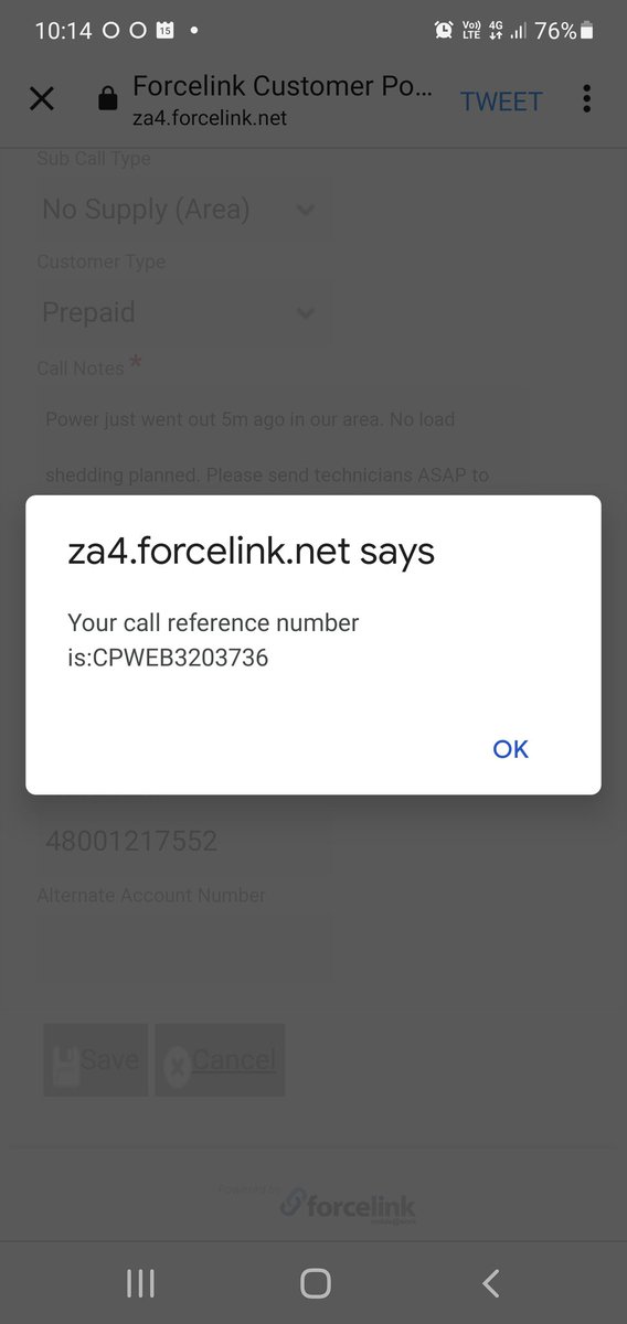 SalvaTizzone's tweet photo. @CityPowerJhb Power out in Westdene 7 JHB, 2092. No load shedding planned. Please send technicians to resolve ASAP as I have a meeting at 11:30 https://t.co/cJt7HTREYo