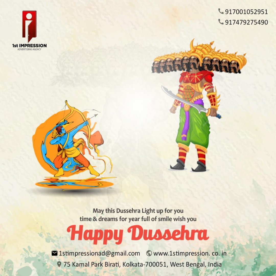 1stImpressionad's tweet image. May this Dussehra light up for you time &amp;amp; Dreams for years full of smile wish you  Happy Dussehra.
#HappylDussehra
#1stImpression