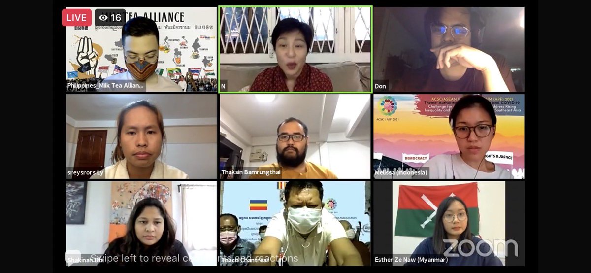 LIVE: “Youth Against Authoritarian in Southeast Asia" panel in ASEAN People Forum 2021, discussing authoritarianism under the COVID-19 pandemic. 

#MilkTeaAlliance #ASEAN_StandForDemocracy 

Watch here: facebook.com/10044380165973…