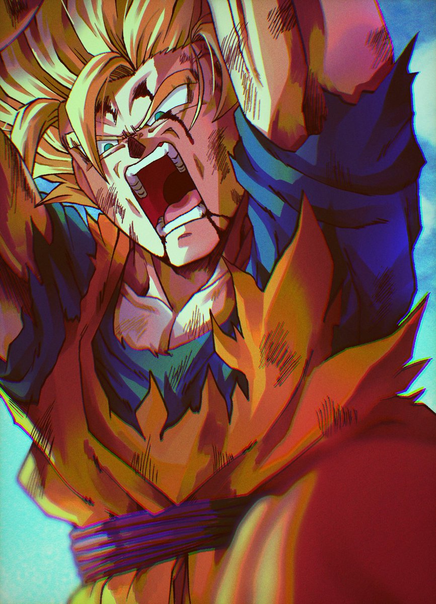 super saiyan 1boy male focus solo blonde hair spiked hair electricity  illustration images