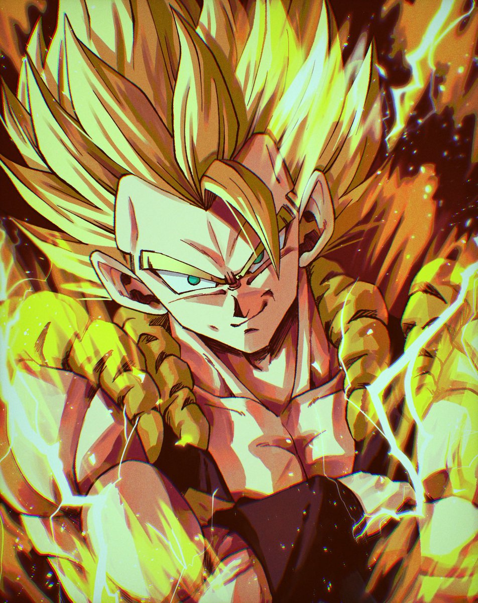 super saiyan 1boy male focus solo blonde hair spiked hair electricity  illustration images