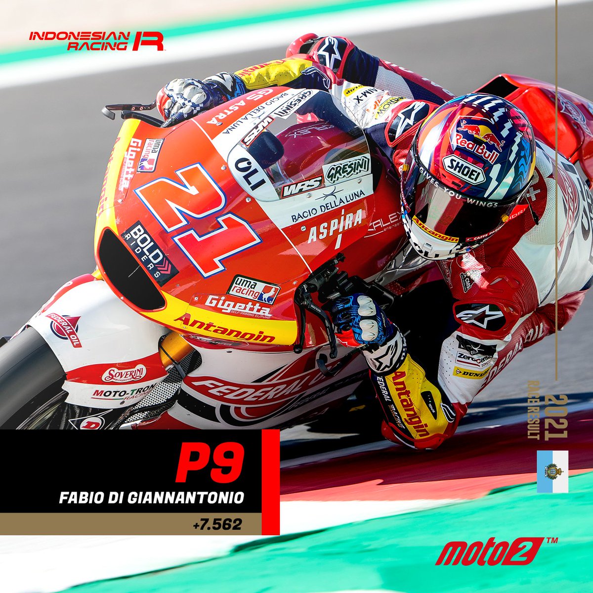 ID_RacingTeam's tweet photo. Hasil balap @ID_RacingTeam dalam seri #SanMarinoGP

Kesuksesan @FabioDiggia21 di kelas Moto2 dan @AleixEspargaro di MotoGP yang mampu finish di posisi 10 besar tidak diikuti oleh kedua pembalap @ID_RacingTeam di kelas Moto3. https://t.co/H6lmH88VCb